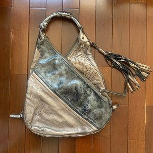 Botkier Criss Cross hobo with dual sides faux snake skin pewter